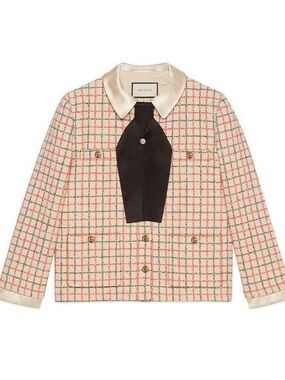 Gucci Cream Plaid Tweed Kids Blazer with Black Bow Tie